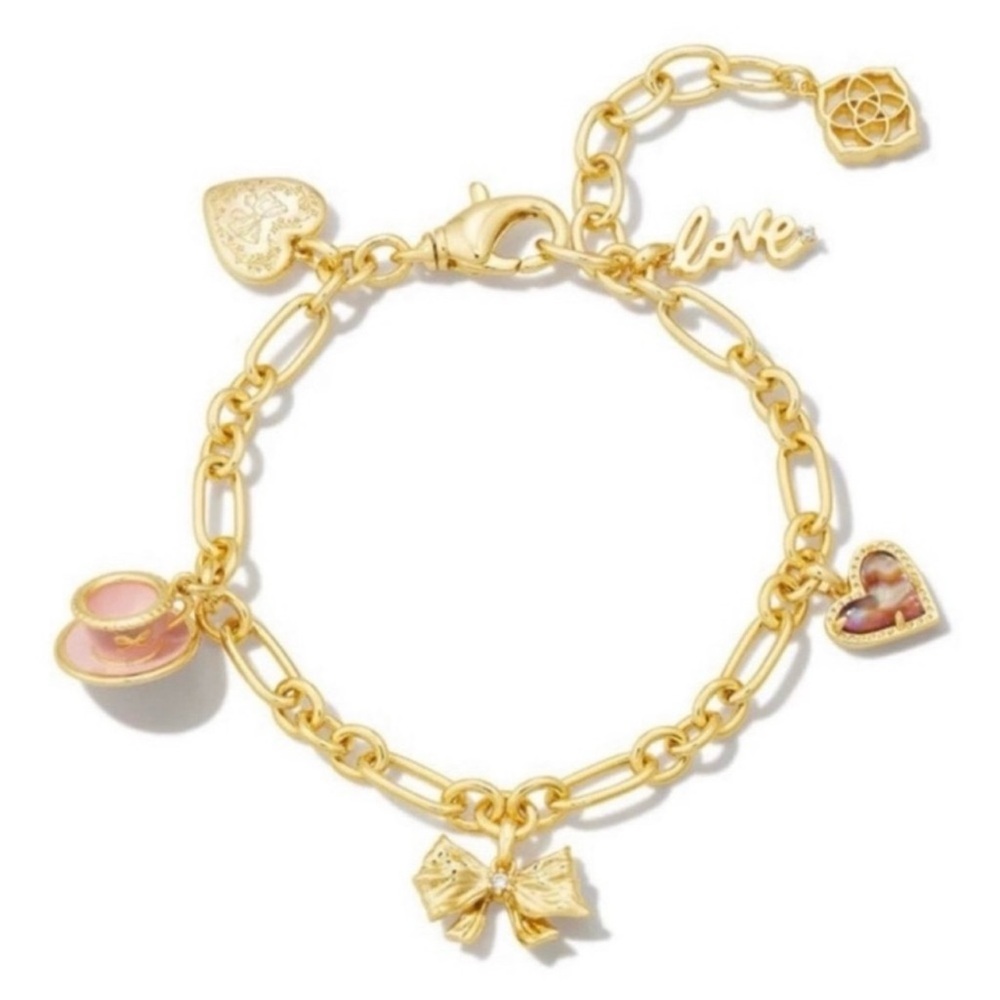 NWT LoveShackFancy x Kendra Scott Gold Charm Bracelet in Pink Mix